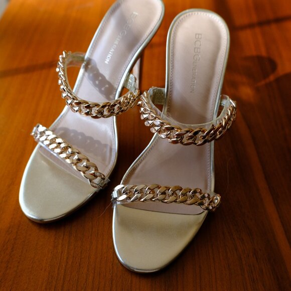 BCBGeneration Shoes - BCBG Generation Gold Chain & clear sandal pumps
